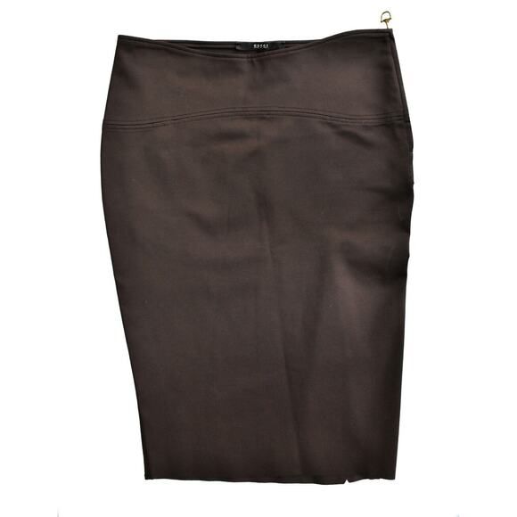 C0 Auth GUCCI Dark Brown Unlined Back Pleated Detail Side Zip Pencil Skirt Sz S